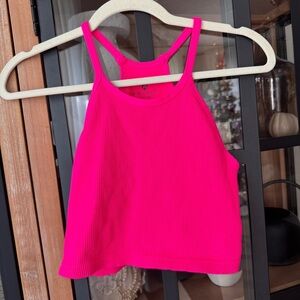 FP Movement Happiness Runs Long Cropped Tank Top ribbed workout sports bra neon